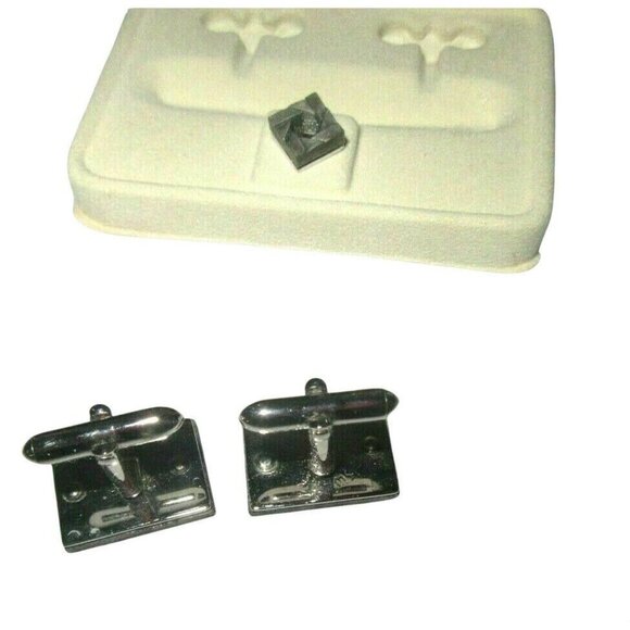 Vintage Silver Mirrored Mirror Woven Bamboo SWANK Cufflinks Cuff Links Tie Tac S - Picture 2 of 2